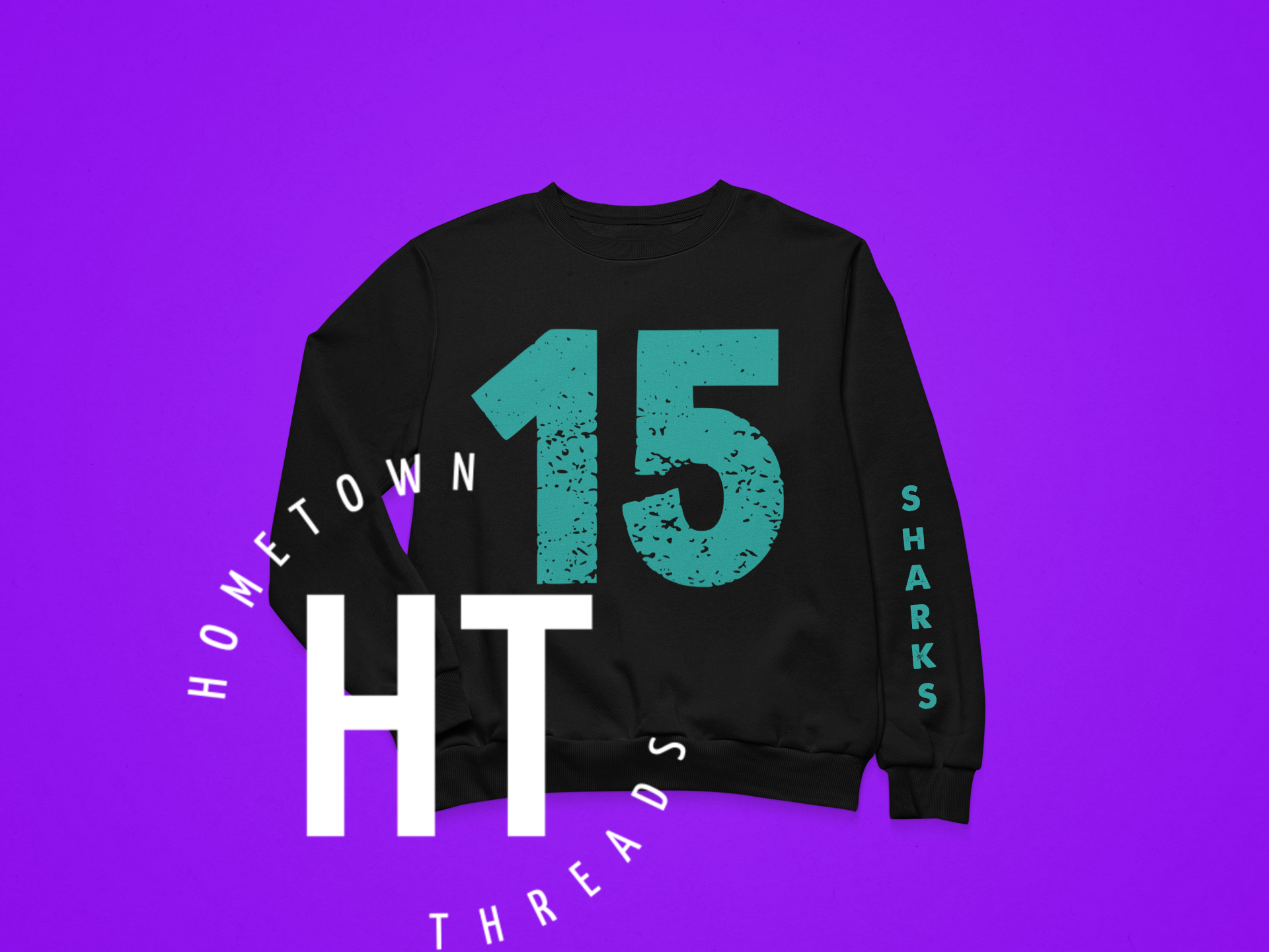 Sharks Black Oversized Number Crewneck